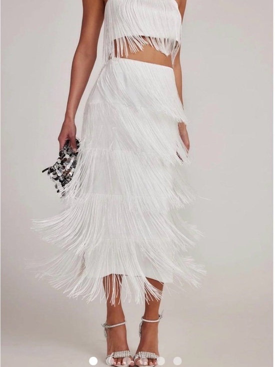 12th Tribe Dresses & Skirts - 12th Tribe White Fringe Tiered Maxi Skirt